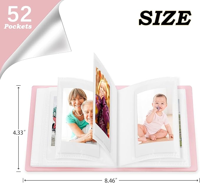 Ruibytree 52 Pockets Small Photo Album 2x3 for Instax Mini, Pink, 2 Pack | Pocket-Size, PU Leather Cover, Snap Closure, Acid-Free Pages, Fits Polaroid 2x3 Photos, Kodak Mini Prints & ZINK Photos - Image 4