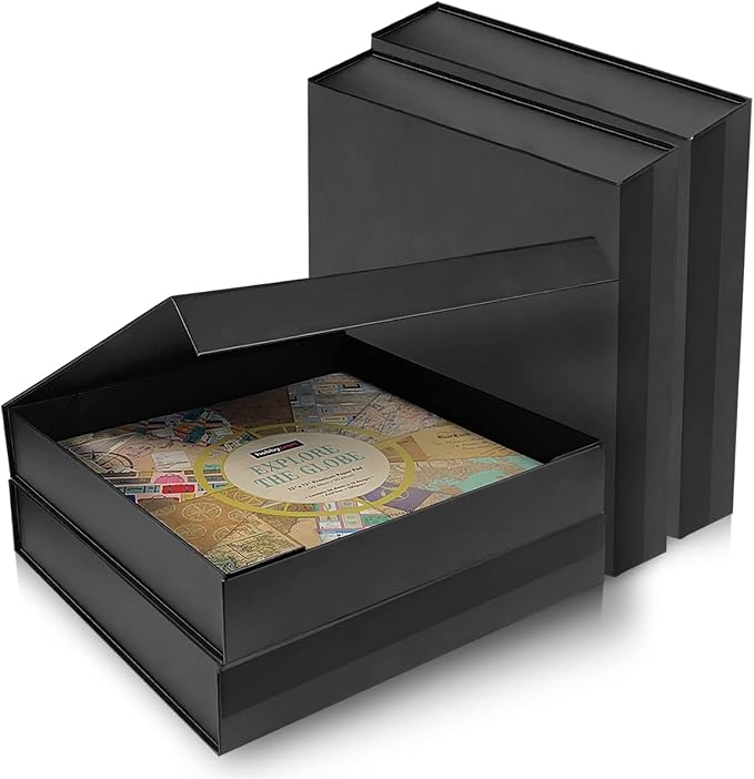 Harhana 12x12 Scrapbook Storage Box for Scrapbooks, Papers and Supplies, Odor Free, Solid Black, 4 Pack - Image 2