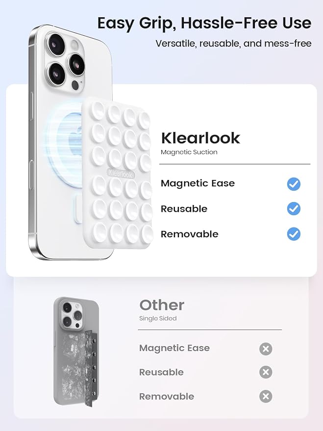 Klearlook Magnetic Suction Phone Mount for MagSafe Case, Classic White | Removable Sticky Phone Grip Holder for Hands-Free Makeup / Selfie / Vlog for TikTok & Instagram Influencer / Creator - Image 3