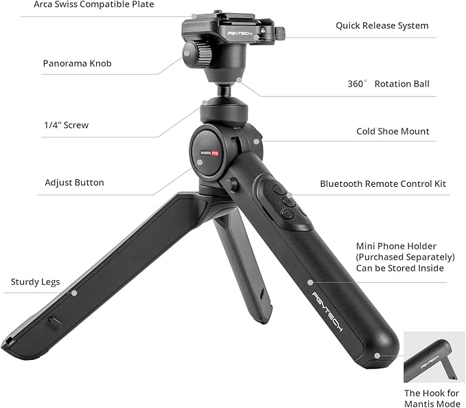 PGYTECH MantisPod 2.0 Bluetooth Mini Camera Vlogging Tripod - Image 4