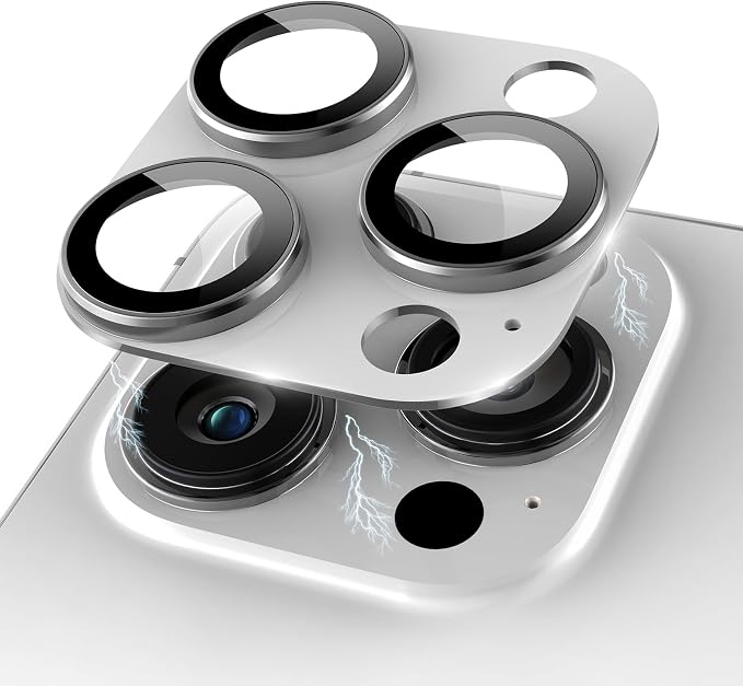 Compatible for iPhone 16 Pro Max/iPhone 16 Pro/iPhone 14 Pro/iPhone 14 Pro Max Camera Lens Protector [Full Coverage Metal] 9H Tempered Glass Camera Cover Titanium Silver by KANOSAN