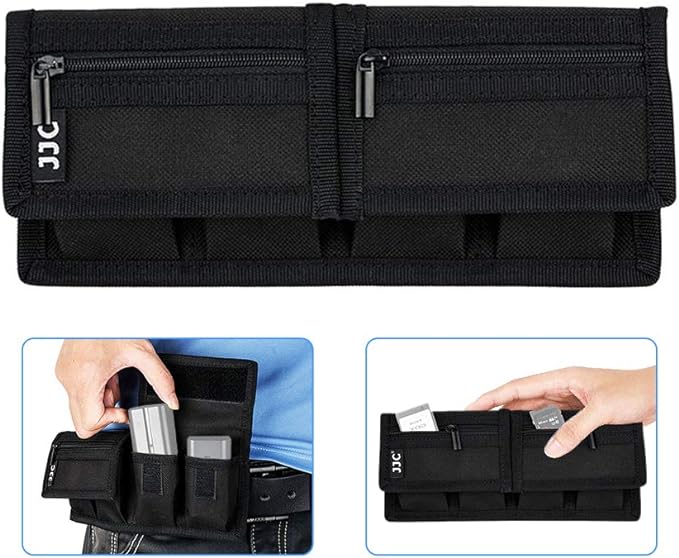 (6 Pockets) Camera Battery and SD Card Pouch Holder for 18650 x 8, AA, LP-E6N LP-E6NH LP-E17 EN-EL14 EN-EL15 NP-FW50 NP-FZ100 NP-W126S Battery,Suitable for Canon M50 Mark II 5DM4 6DM2 80D Sony A7R IV by JJC