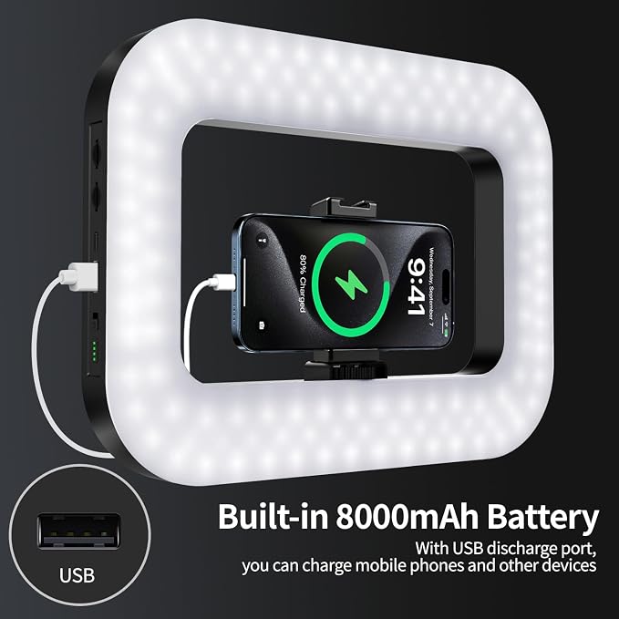 Cell Phone Light for Video Recording, Handheld Phone Stabilizer with Light, 8000mAh LED Selfie Phones Ring Light with Phones Holder, Smartphone Video Rig for Camera, Action Camera, Vlog, TikTok - Image 4