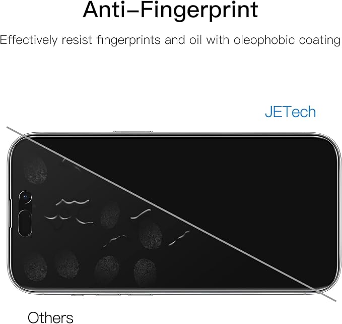 JETech Privacy Screen Protector for iPhone 14 Pro Max, 2+2 Pack | with Camera Lens Protector, Anti-Glare 9H Tempered Glass, Anti-Spy, Full Coverage, Scratch Resistant, Case-Friendly - Image 7