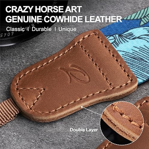 Padwa Lifestyle Camera Strap - 1.5" Soft Nylon Print Crazy Horse Cowhide Head Camera Straps for Photographers and All Cameras,Cute Adjustable Vintage Woven Strap for Adults & Kids(Flower Heart Blue) - Image 2