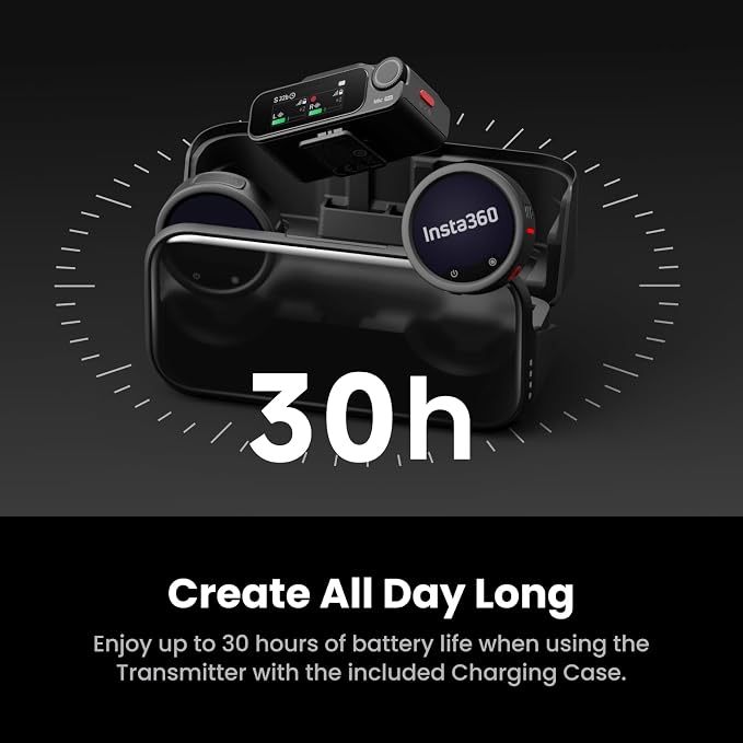 Insta360 Mic Pro (2 TX + 1 RX + Charging Case), Wireless Mini Lavalier Microphone for iPhone/Camera/Android, Video Recording, Vlogging, Bluetooth, Customizable E-Ink Display, 3-Mic Array, 30hrs Use - Image 7