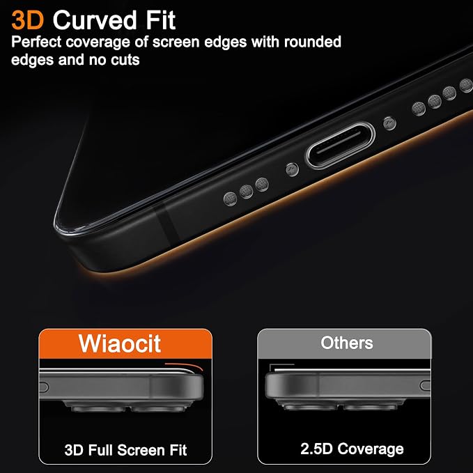 Wiaocit Tempered Glass Privacy Screen Protector for iPhone 16 Plus | 3+3 Pack, 9H Hardness, Camera Lens Protector, Installation Frame, Bubble Free, Case Friendly - Image 5