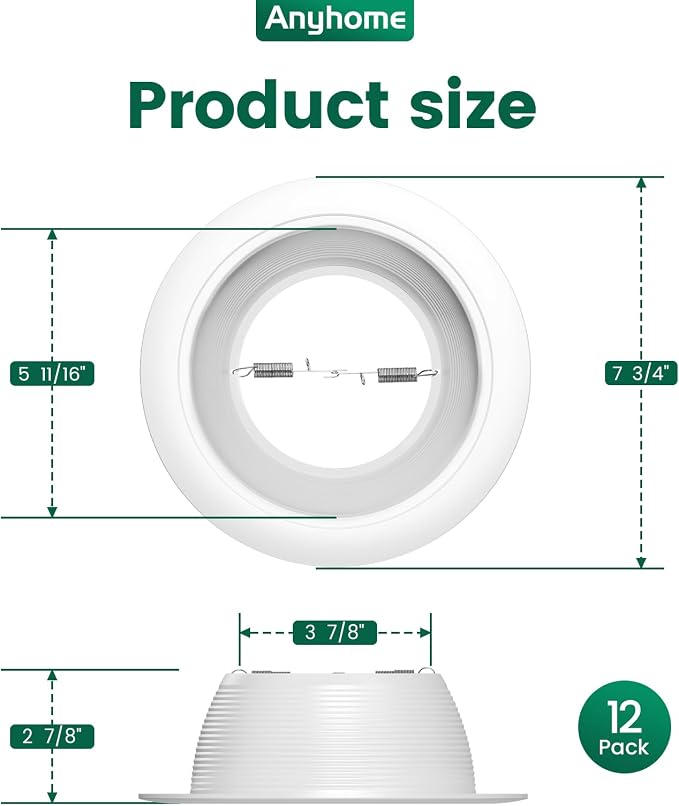6 Inch Can Light Cover,12 Pack White Can Light Trim | Step Baffle with Detachable Ring,Anti-Glare,All Metal Material - Image 5