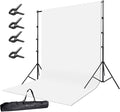 Photo Background Support System with 10 x 10ft Backdrop Stand Kit,10 x12ft 100% White Cotton Muslin Backdrop,Clamp,Carry Bag for Photography Video Studio by HYJ-INC