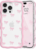 QLTYPRI for iPhone 14 Pro Max Pink Bow Case, Clear Cute Pink Ribbon Bow Phone Case Curly Wavy Aesthetic Phone Cover, Soft Slim Transparent TPU Shockproof Protective Cover for Women Girls - Tiny Bow by QLTYPRI