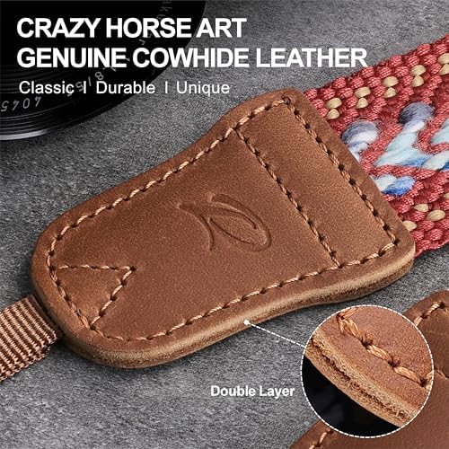 Padwa Lifestyle Speed Red Camera Strap - 1.5" Soft Cotton Rope Weave Crazy Horse Cowhide Head Camera Straps for Photographers and All Cameras,Cute Adjustable Vintage Woven Strap for Adults & Kids - Image 2