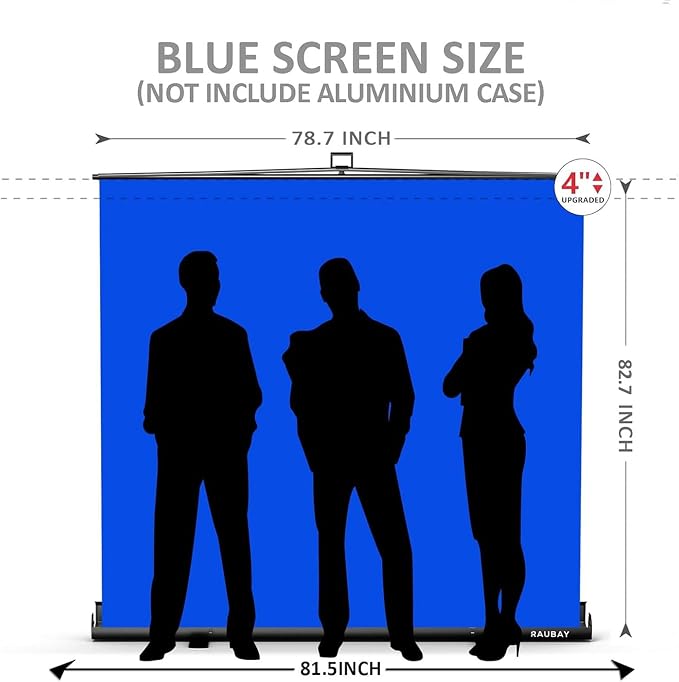 【Wider Style】 RAUBAY 78.7 x 82.7in Large Collapsible Blue Screen Backdrop | Portable Retractable Chroma Key Panel Photo Background with Stand for Video Conference, Photographic Studio, Streaming - Image 2