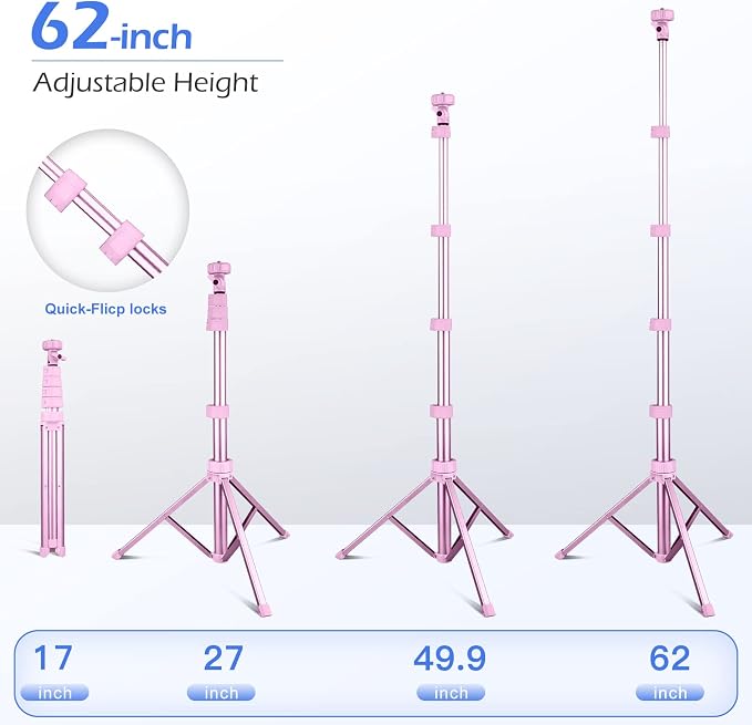 Sensyne 62" Phone Tripod & Selfie Stick, Extendable Cell Phone Tripod Stand with Wireless Remote and Phone Holder, Compatible with iPhone Android Phone, Camera - Image 4