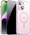 for iPhone 14 Case with Privacy Screen Protector, Pink | Full Camera Protection, Translucent Matte Magnetic, Compatible with MagSafe, Shockproof Phone Cover, Slim Fit Women/Girls by ZOZDOKG