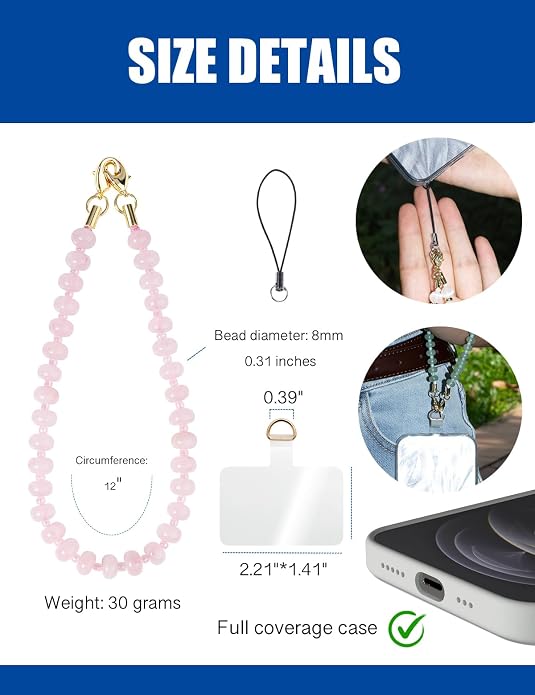 CH.yishi Crystal Beaded Phone Charm Wrist Strap Camera Lanyard | Handmade Cell Phone Chain,with Tether Tab,Keychain Bag Wallet Natural Stone Charm,Headphone Gemstone Decor,Camera Wrist Strap - Image 3