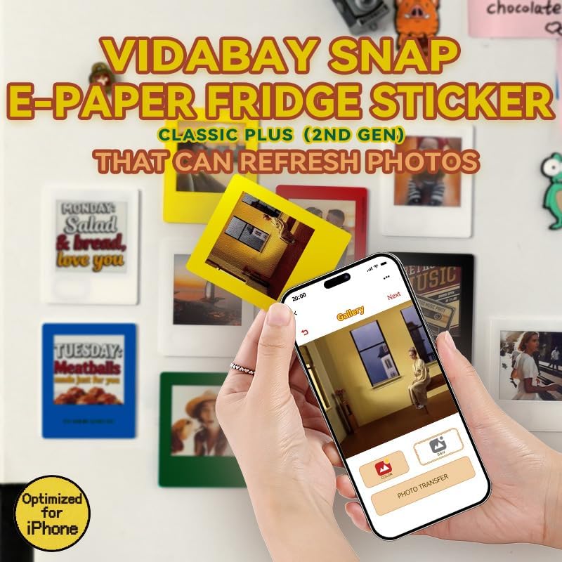 E-Paper Fridge Magnet Classic Plus, Battery Free E-Ink Photo Display, Wireless NFC Smart Frame, Phone Control Acrylic Memo Board Home Travel Party Gift, Compatible iPhone13&Newer(Yellow) - Image 2