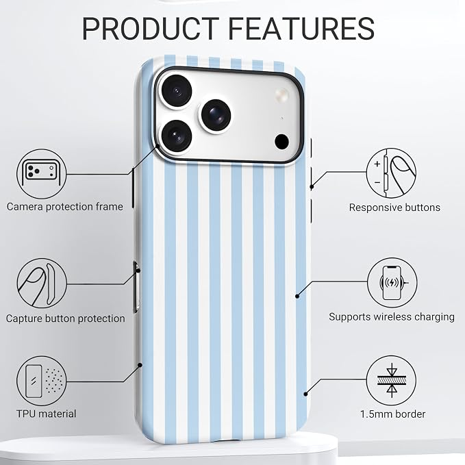 TPU Phone Case for iPhone 17 Pro Max, MagSafe Wireless Charging Compatible, Shockproof Slim Fit Protective Cover with Anti-Yellowing & Raised Camera Protection (blue stripe, iPhone 17 Pro Max(6.9")) - Image 4
