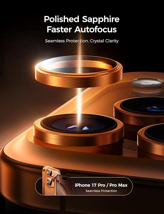 MAGIC JOHN 2 pack for iPhone 17 Pro Max/17 Pro Camera Lens Protector,Orange | [Alignment Kit&1:1 Invisible Fit] 9H Aerospace Tempered Glass, Ultra HD, Metal Individual Ring - Image 5