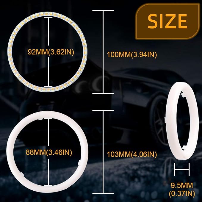 Qasim 1-Pair 100MM White+Amber Switchback 132SMD 4014 LED Halo Ring Angel Eyes DRL Warning Lights 12V - Image 3