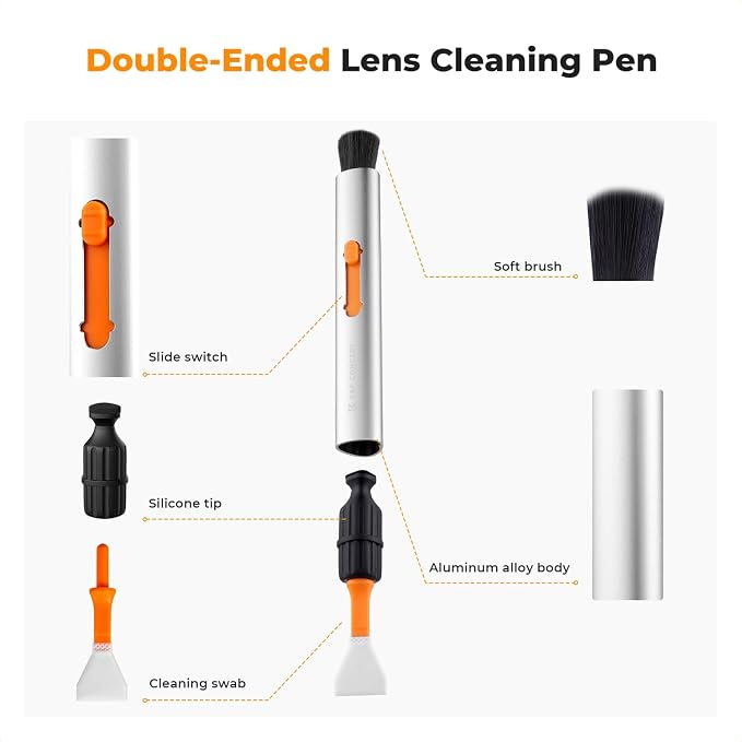 K&F CONCEPT Versatile Switch Lens Cleaning Pen for Phone Tablet AR Glasses | 16mm Half-Frame Swab X6,Suede Carbon Head X2,Soft Brush,Aluminum Alloy Pen Body,Individually Packed,Portable and Hygienic - Image 2