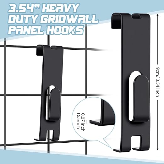 Chumia 50 Pieces Gridwall Hooks Hangers Notch Display Hooks Utility Gridwall Hanging Hooks Accessories for Picture Photo Frame Painting Artworks Panel Office Home Grid Panel (Black) - Image 2