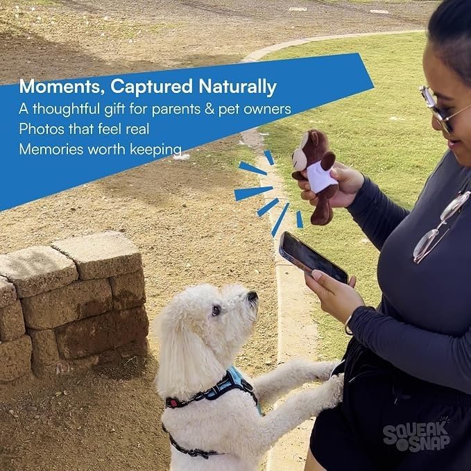 Dog Camera Attention Grabber, Photo Prop for Pet Photography, Baby and Newborn Photos, Plush Squeaker Bluetooth Shutter Release Remote, Attention Getter, 3 T-Shirts, iPhone Android - Image 6