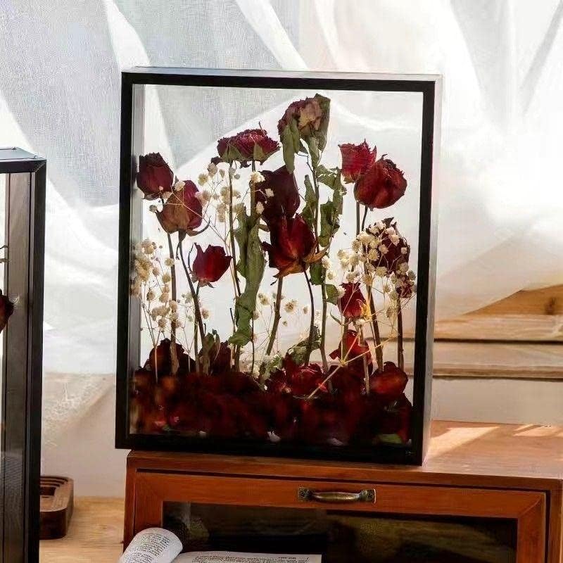 JOSON Wooden Dried Flower Photo Frame Dried Flower Display Stand Decorative Floating Photo Frame（8 * 12''-black - Image 5