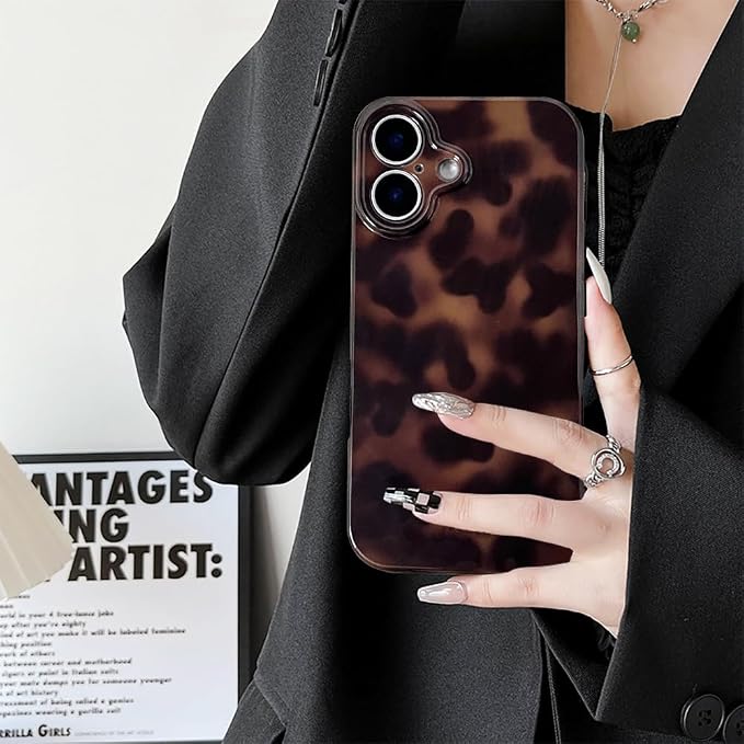 Cute Phone Case for iPhone 16 Plus Case Cheetah Leopard Print | Amber Tortoiseshell Pattern,Full Camera Protective,Slim Shockproof TPU,Aesthetic Girly Glossy Cover for Women Men-Brown - Image 3