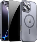 for iPhone 16 Pro Max Case with Privacy Screen Protector, Gray | Full Camera Protection, Matte Magnetic, Compatible with MagSafe, Translucent Shockproof Phone Case for iPhone 16 ProMax by ZOZDOKG
