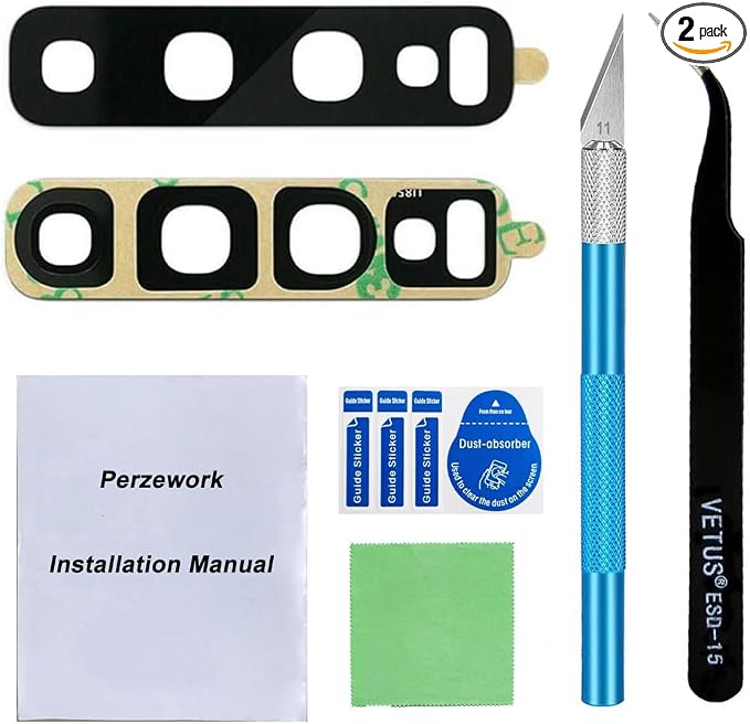 2 Pcs Original Back Rear Camera Lens Glass Replacement for Samsung Galaxy S10 and Samsung Galaxy S10+ Plus with pre-Installed Adhesive and Reparing Toolkit by Perzework