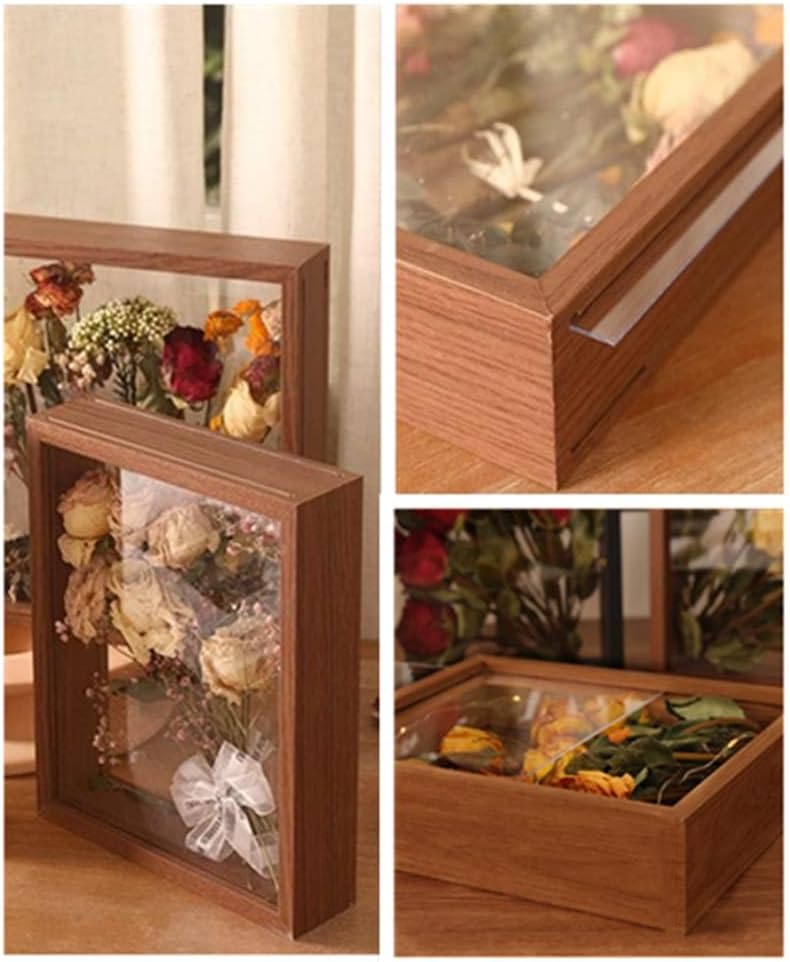 JOSON 2 packsWooden Dried Flower Photo Frame Dried Flower Display Stand Decorative Floating Photo Frame (brown 4x6) - Image 5