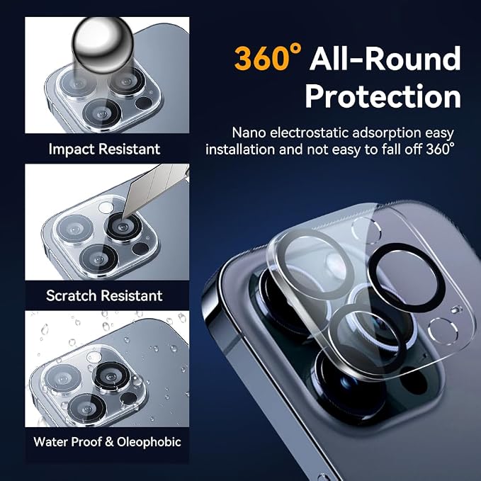 Camera Lens Protector for iPhone 16 pro 6.3 / iPhone 16 pro max 6.9,9H Tempered Glass，Ultra HD, Scratch Resistance Easy to Install，Case Friendly，[Does not Affect Night Shots] 3-Pack - Image 2