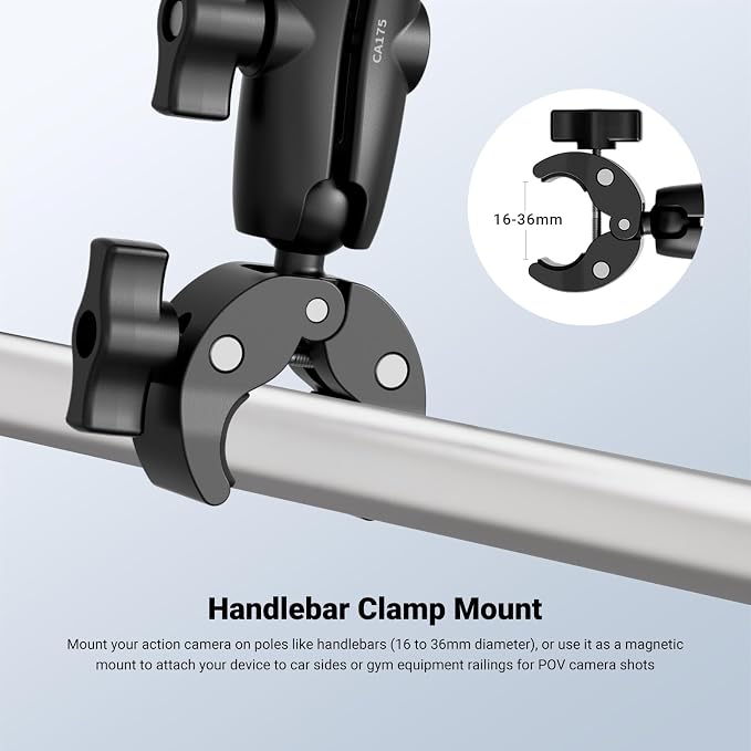 NEEWER Motorcycle Bicycle Handlebar Clamp Holder Magnetic Car Mount Accessories Kit Compatible with Insta360 X5 X4 X3 GoPro DJI AKASO Action Cameras, 360° Ball Heads for POV Video Recording, CA175 - Image 4