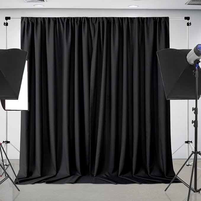 Joydeco 10x10ft Black Backdrop Curtain for Parties, Wrinkle Free Black Curtains Photo Backdrop for Wedding Decor, Birthday Party Graduation Baby Shower Photography(5ft x 10ft, 2 Panels) by JOYDECO