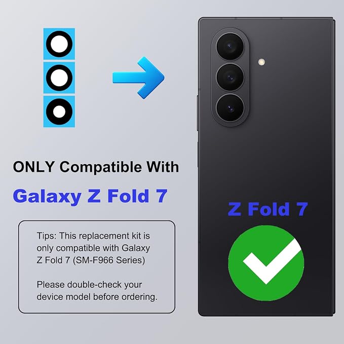 3-Pack Rear Camera Lens Glass Replacement Kit Compatible with Galaxy Z Fold 7, with Pre-Cut Tape + Repair Tools + Instruction Manual - Image 3