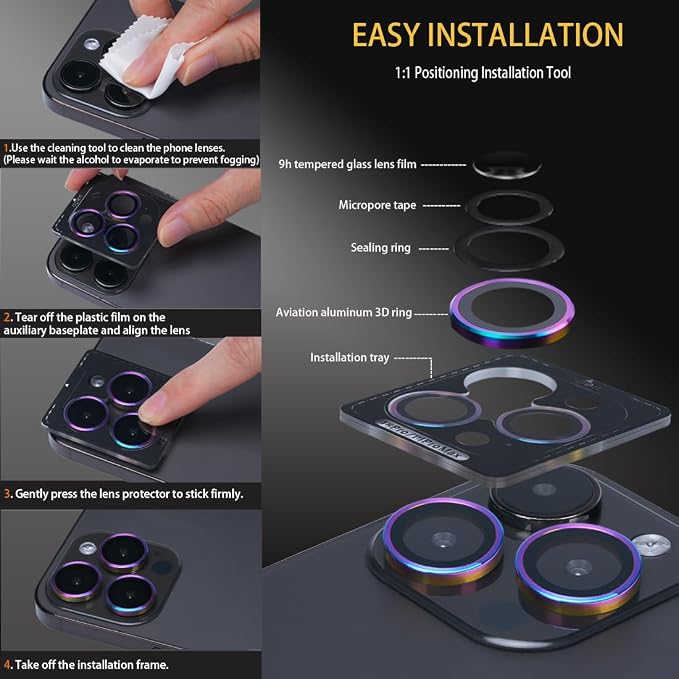 Camera Lens Protector for iPhone 16 Pro/16 Pro Max, Diamond Gold | Tempered Glass, Auto-align Tray, Easy Installation, Case Friendly, Anti-Scratch, HD Clear, Ultra Slim - Image 6