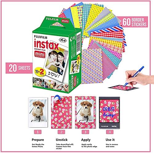 Fujifilm Instax Mini Instant Film (2 Pack, 40 Sheets) 5 Plastic Desk Frames + 60 Sticker Frames + 2 Packs Corner Stickers - Image 2