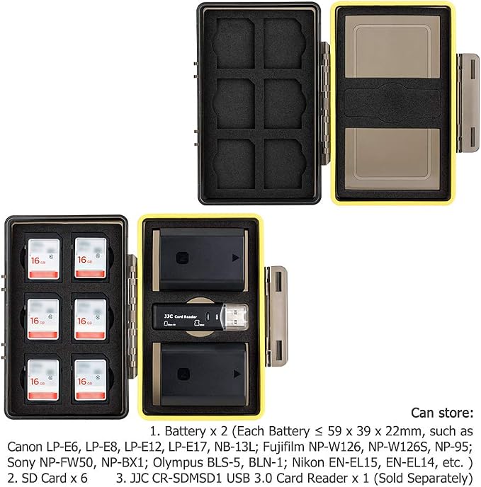 JJC Sony NP-FZ100 NP-FW50 Battery SD Memory Card Case Holder for 6 SD 2 Battery, Water-Resistant & Shockproof, Camera Battery Storage Organizer Box for Sony A9 III III A7RIV A7RIII A7III A7SIII A1 - Image 5