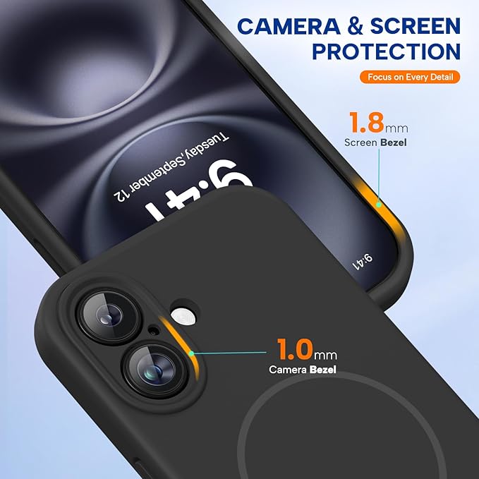 Miracase Silicone & Magnetic for iPhone 16 Case, Black | Compatible with MagSafe, Anti-Scratch Microfiber Lining, Liquid Silicone Case Shockproof Drop Protection Phone Case for 16 - Image 4