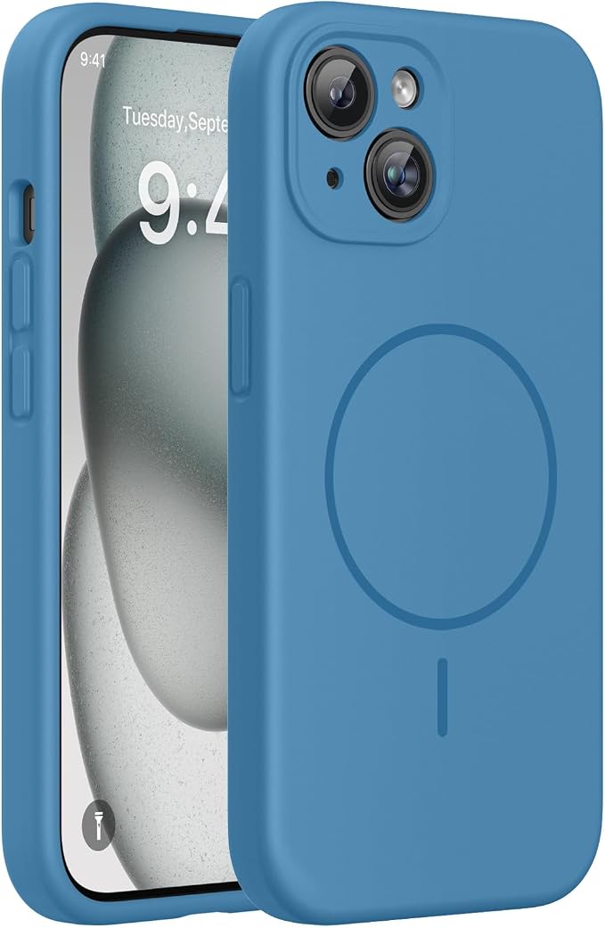 Miracase Silicone & Magnetic for iPhone 15 Plus Case, Capri Blue | Compatible with MagSafe, Soft Microfiber Lining, Liquid Silicone Case Shockproof Drop Protection Phone Case for 15 Plus by Miracase