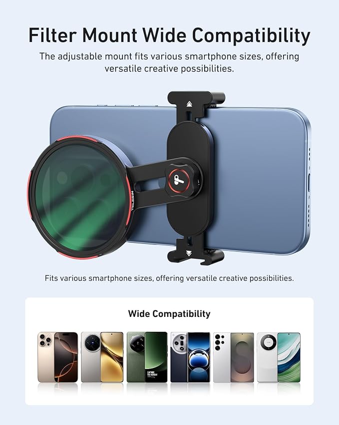TELESIN 67mm ND16 Filter, DSLR Camera Lens, Multi-Layer Nano-Coated Glass, AR&AF Coating, Long Exposure & Motion Blur, Water & Fingerprint Protection, for Smartphone Mounts - Image 7