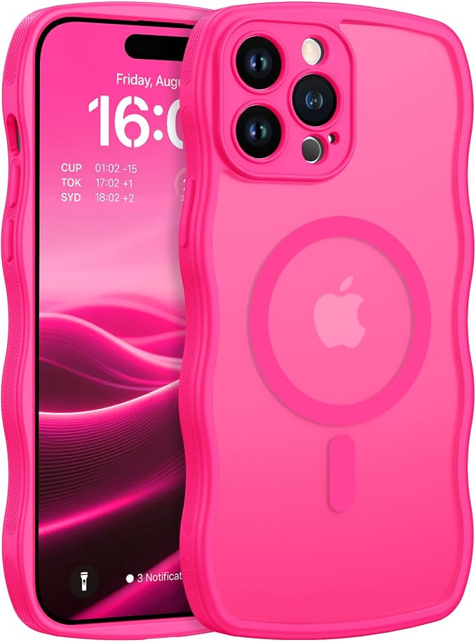 BENTOBEN Magnetic for iPhone 13 Pro Max Case, Cute Wavy [Full Camera Protection][Compatible with MagSafe] Matte Anti-Slip Bumper Women Girls Boys Protective Cover for 13 ProMax 6.7", Hot Pink by BENTOBEN