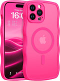 BENTOBEN Magnetic for iPhone 13 Pro Max Case, Cute Wavy [Full Camera Protection][Compatible with MagSafe] Matte Anti-Slip Bumper Women Girls Boys Protective Cover for 13 ProMax 6.7", Hot Pink by BENTOBEN