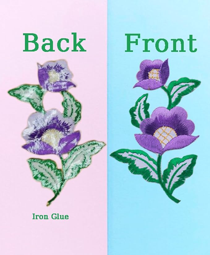 5 Pairs Floral Iron on Applique Flower with Green Vine Embroidered Patch for Collar Dress Accent Shoes Jeans Sewing Accessories Embellishment (Yellow) - Image 3