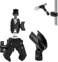 Mic Crab Clamp Microphone Mount, Desk Pipe Pole Clamp Mic Mount with Dual Ball Head Adjustment 1/4" to 5/8" Thread, Fits Mic Stand, Drum Stand, Desktop Shelf by Unknown