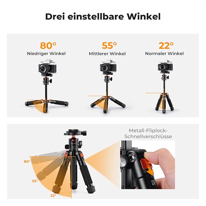 K&F CONCEPT 21.6'' Mini Desk Tripod. | Ball Head, Load up to 13.22 lbs/6 KG, 1/4 inch Quick Shoe Plate, Phone Holder, For DSLR Camera Phone. S225A0+BH-25L - Image 5