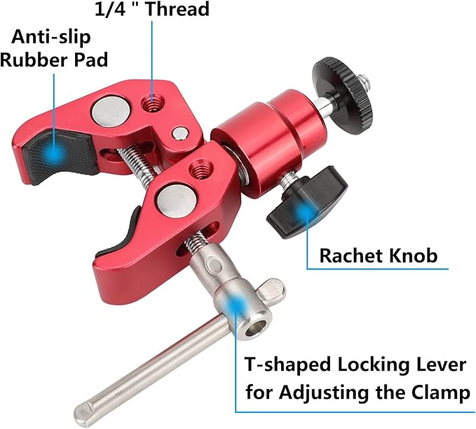 CAMVATE Crab Clamp with 1/4"-20 Mini Ball Head for Camera Monitor Mount/Red - Image 4