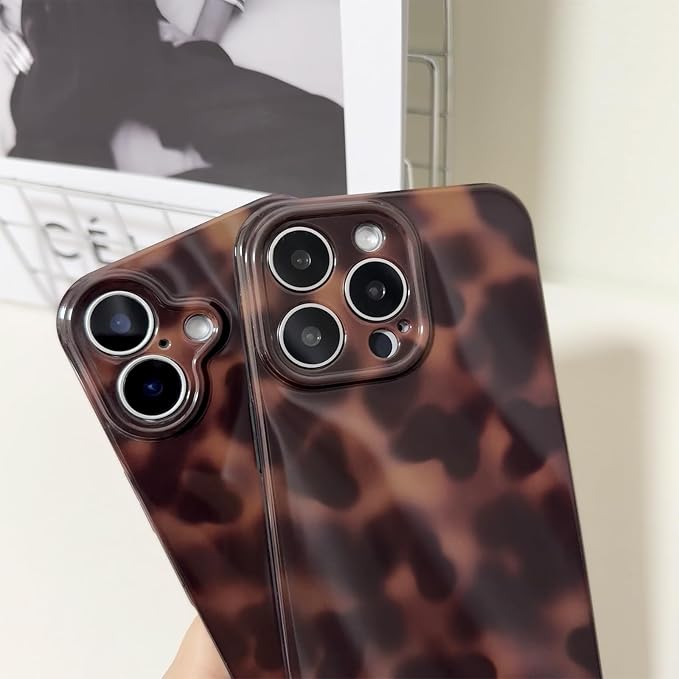 Cute Phone Case for iPhone 16 Pro Case Cheetah Leopard Print | Amber Tortoiseshell Pattern,Full Camera Protective,Slim Shockproof TPU,Aesthetic Girly Glossy Cover for Women Men-Brown - Image 3