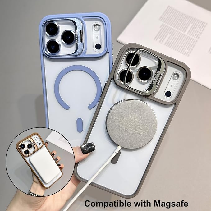 for iPhone 17 Pro Max Magnetic Case with Kickstand, [Compatible with MagSafe] Built in Stash Stand Clear Shockproof Soft Cover Camera Lens Protection Case for iPhone 17 Pro Max 6.9", Wine Red - Image 4