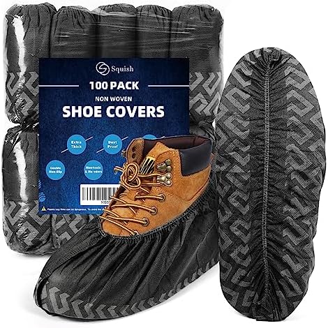 squish Shoe Covers Disposable Non Slip, 100 Pack(50 pairs) Thick Extra Disposable Boot Covers Slip Proof Shoe Cover for Indoors Outdoors Recyclable Protector Covers Fits Virtually Most Shoes by squish